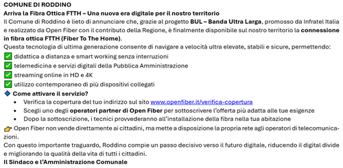 A Roddino arriva la Fibra Ottica !