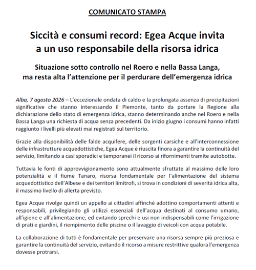 Invito a un uso responsabile dell'acqua