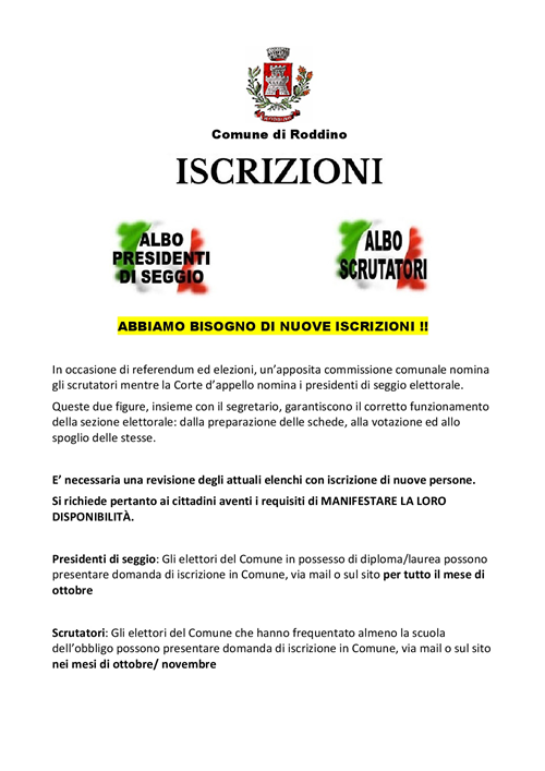 Aggiornamento Albi dei Presidenti di Seggio e degli Scrutatori di Seggio Elettorale